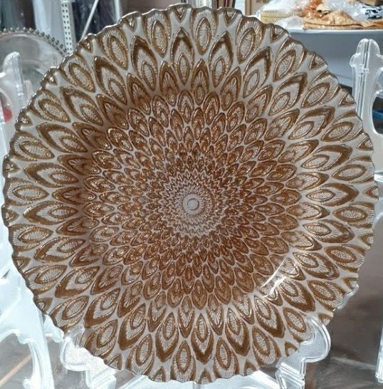  Round Glass Gold Peacock Charger Plate 13