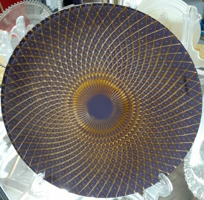 Round Glass Gold Purple Kaleidoscope Charger Plate 13 -8/PK