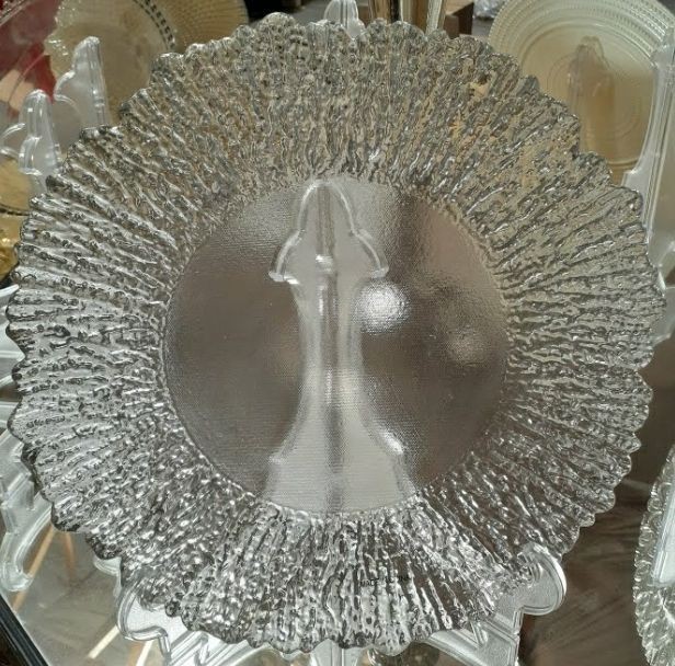  Round Glass Silver Flower Charger Plate 13