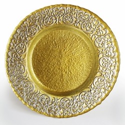 ChargeIt by Jay Baroque Scroll Silver and Gold Glass Charger Plate 13"
