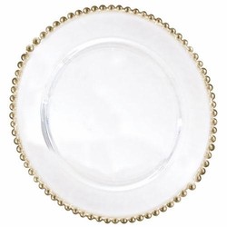 Ten Strawberry Street Belmont Gold Beaded Clear Glass Charger Plate 13"