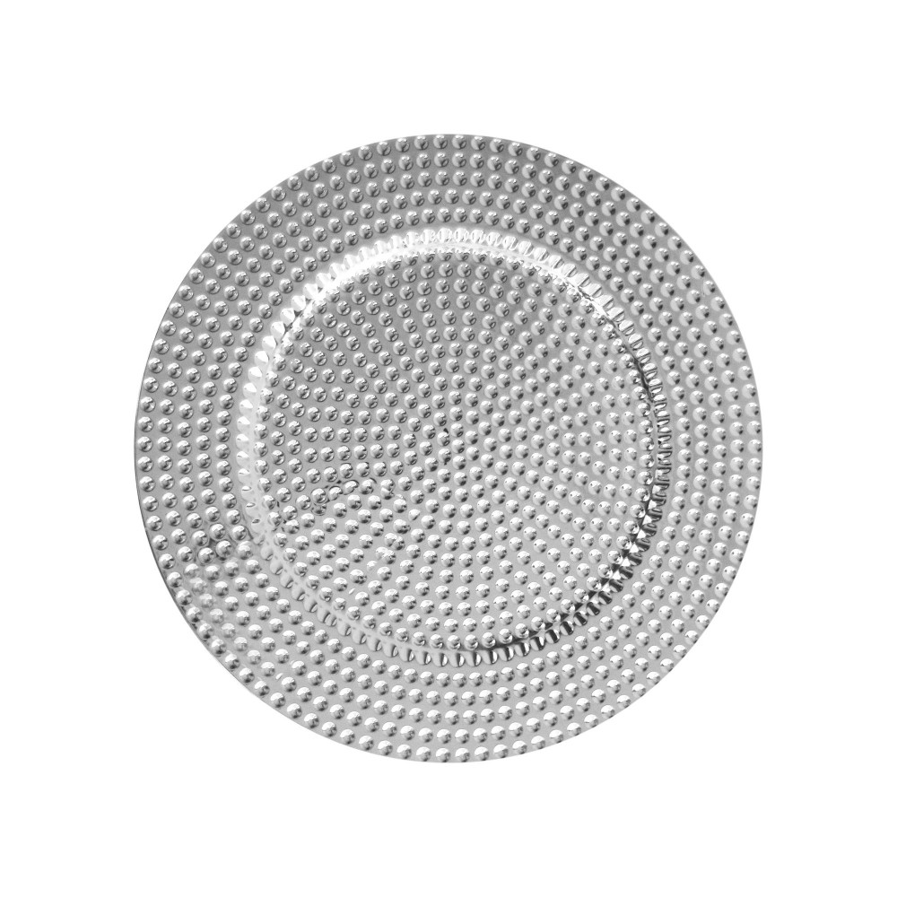 ChargeIt by Jay Silver Beaded Round Melamine Charger Plate 13"
