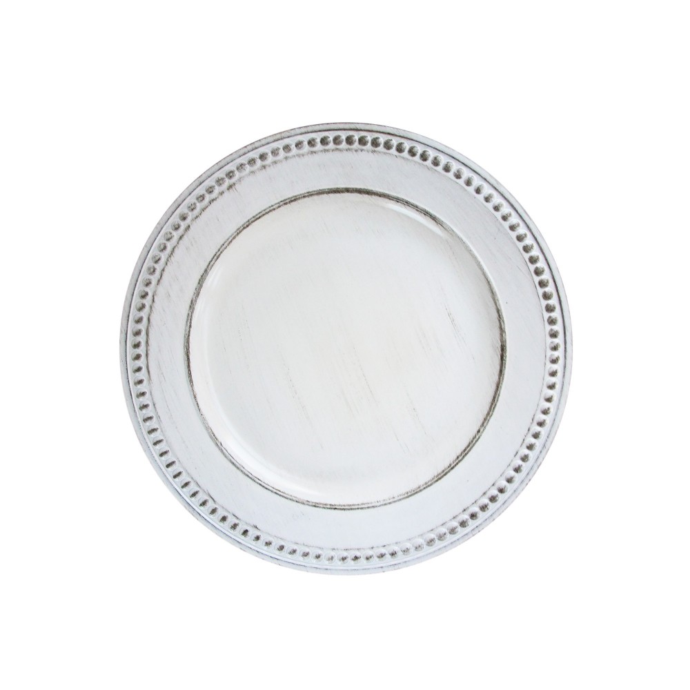 ChargeIt by Jay Round White Beaded  Antique Melamine Charger Plate 14"