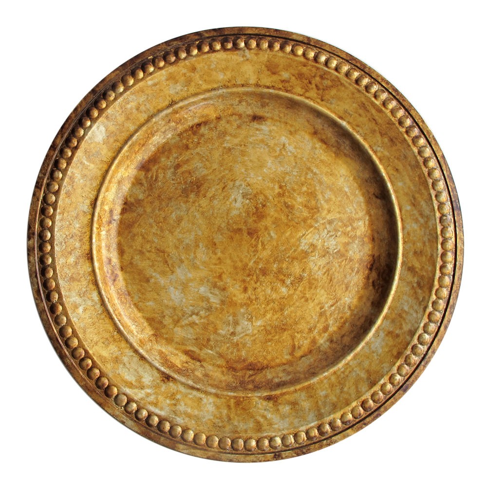 ChargeIt by Jay Gold Beaded Antique Charger Plate 14"